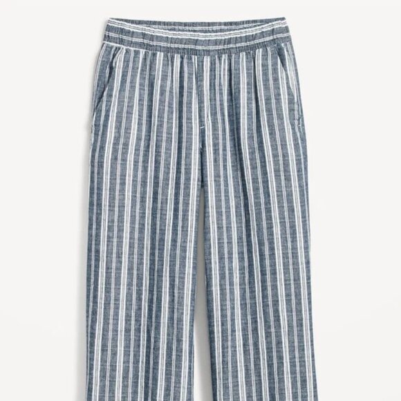 NWOT High-Waisted Striped Linen-Blend Wide-Leg Pants - Picture 1 of 9